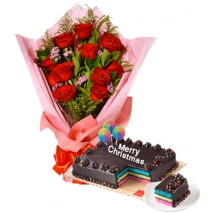 12 red roses with rainbow cake to manila
