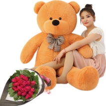 5 feet teddy bear and 12 red rose bouquet to manila philippines