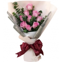 9 Pink Roses in Bouquet