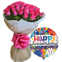 Send 24 Pink Color roses with anniversary balloon to philippines