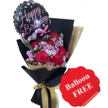 6 Red Roses  with FREE Birthday Balloon