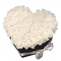 50 pcs of beautiful White Roses in a Heart Shaped Box