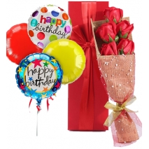 Send 6 pcs of box roses with birthday balloon to Philippines