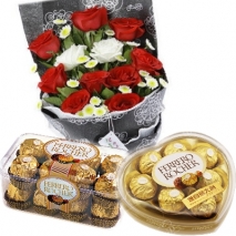 12 Multi Color Rose with ferrero chocolate Send to Manila Philippines