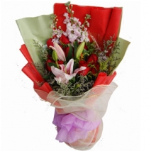 6 Red Roses & 1 Pink lilies Delivery to Manila Philippines