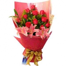 12 Red Roses with 3 Lily Bouquet