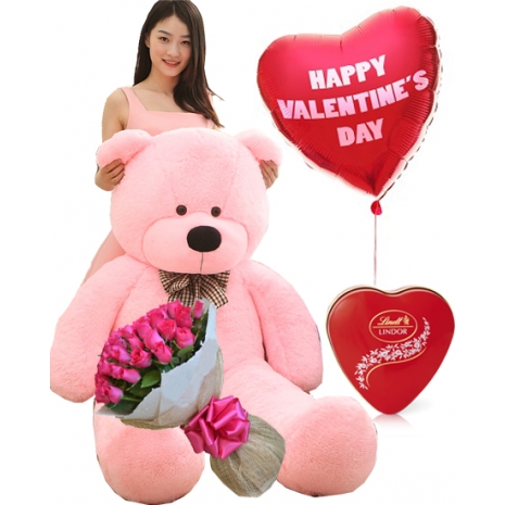 5 Feet Giant Teddy bear rose with chocolate and balloon