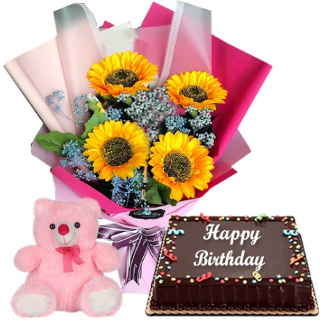 Best Birthday Gift Sunflower cake and teddy bear to Manila