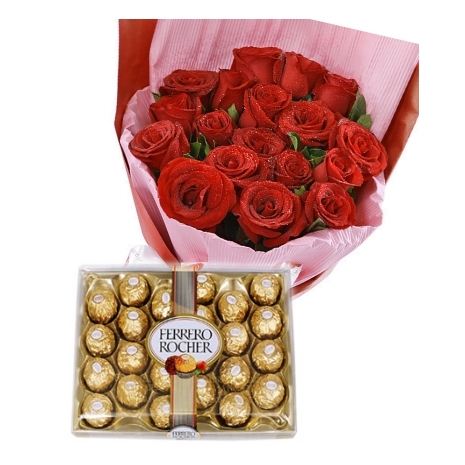 12 Red Rose w/ 24 pcs Ferrero Chocolate Send to Manila Philippines
